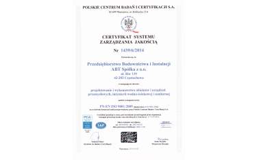 Certyfikat Systemu Zarządzania Jakością 2014