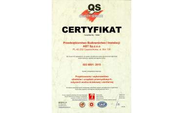 Certyfikat Systemu Zarządzania Jakością 2017