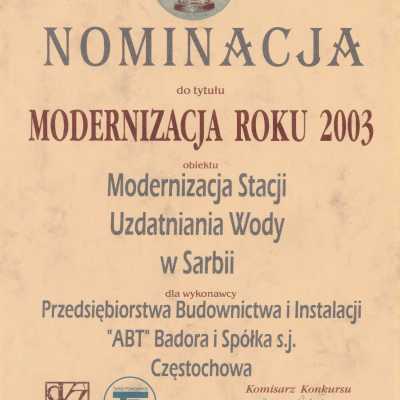 Nominacja do tytułu Modernizacja Roku 2003