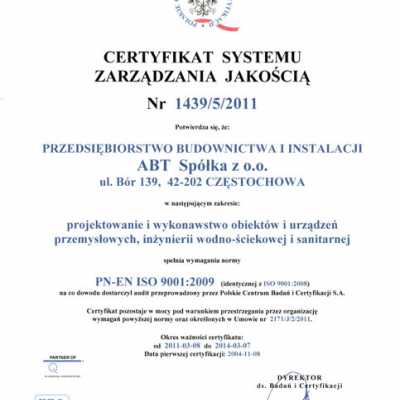 Certyfikat Systemu Zarządzania Jakością 2009